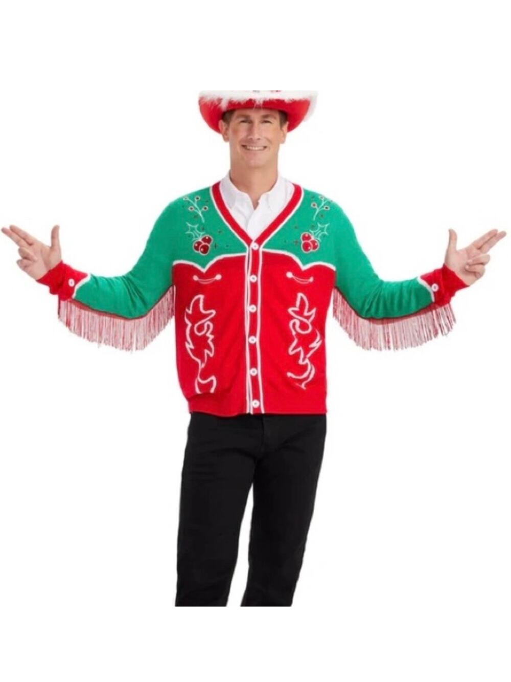Tipsy Elves Christmas Cowboy Cardigan Western Ugly Christmas Sweater Sz.XXL